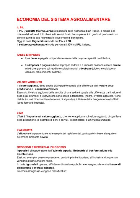 Riassunti Economia Dei Sistema Agroalimentare Economia Del Sistema