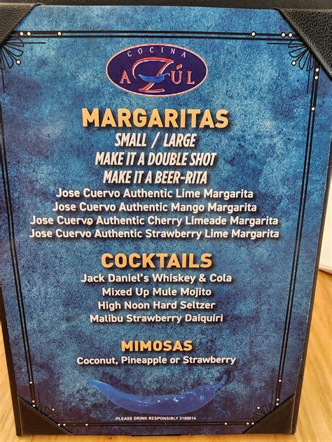 Menu At The Original Cocina Azul Restaurant Albuquerque Mountain Rd Nw