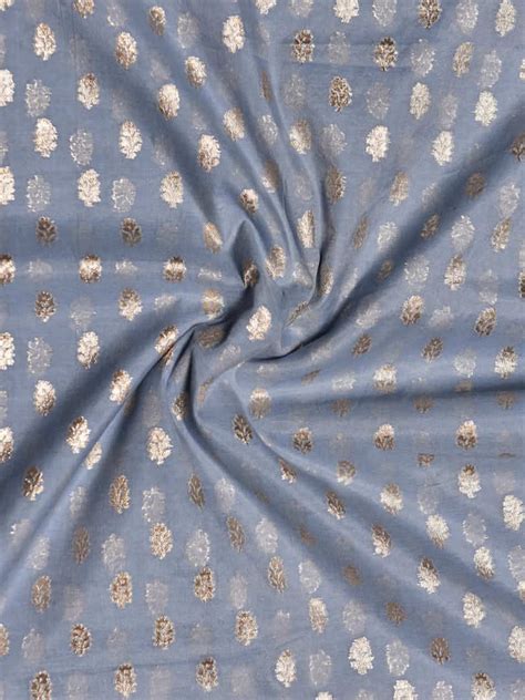 Chanderi Banarasi Tissue Lavender Silver Zari Floral Design Fabric