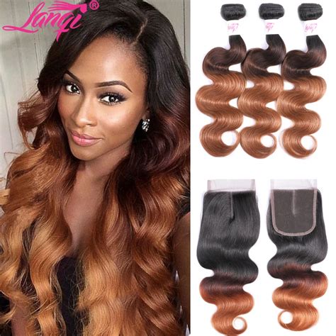 Lanqi Brazilian Body Wave Hair 3 Bundles With Closure Blonde Bundles