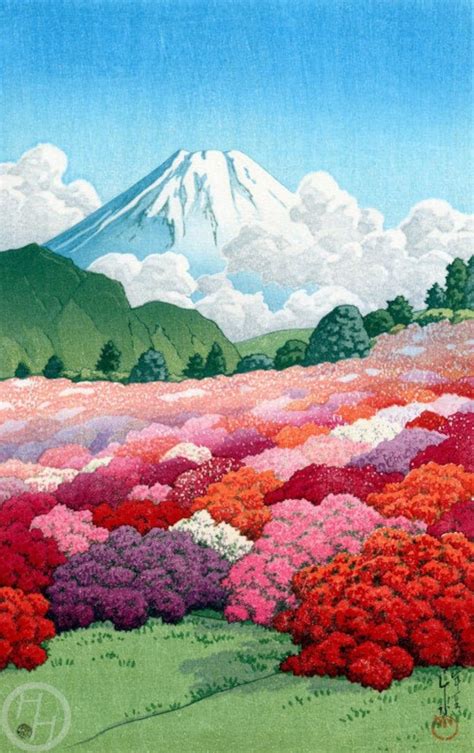 Japanese Art Print view of Mt. Fuji From an Azalea Garden by Kawase ...