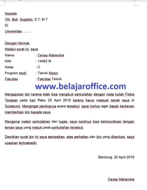 Surat Keterangan Sakit Dalam Bahasa Inggris Contoh Surat Resmi