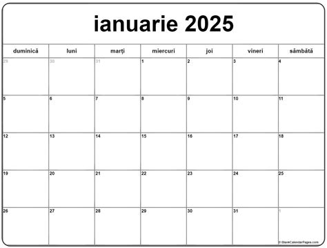 Calendarul Ianuarie 2025 Imprimabil Gratuit In Romana