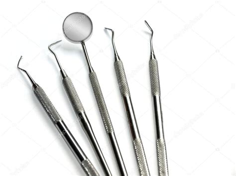 Cinco Instrumentos Dentistas Para El Tratamiento Dental Sobre Fondo