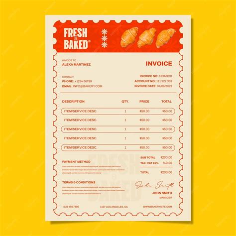 Free Vector Bakery Products Invoice Template