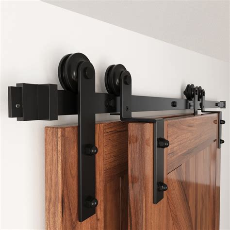 WINSOON 6 6FT Single Track Bypass Barn Door Hardware Double Doors Kit