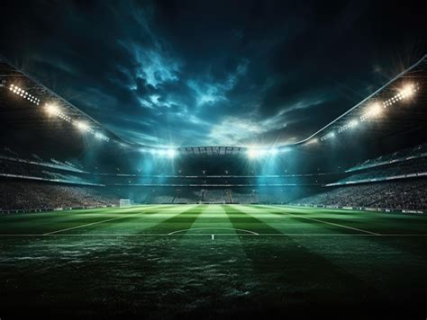 Premium Photo Soccer Stadium At Night With Lights And Flares D Rendering