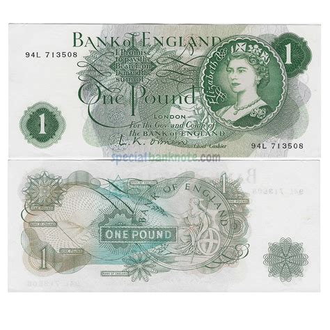 England 1 Pound Elizabeth II Series Banknote 1960 1978 UNC Sig L K