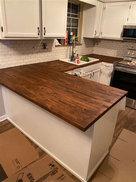 Stained Butcher Block Countertops For Kitchen Remodel