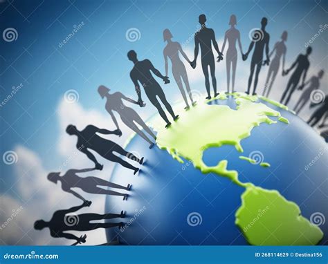 People Holding Hands Around the World. 3D Illustration Stock ...