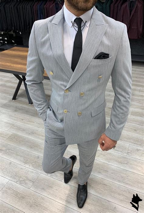 Vins Grey Double Breasted Suit Fashion Suits For Men Men Suits Wedding Double Breasted