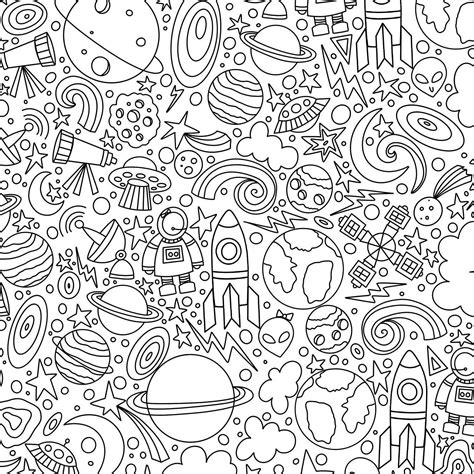 Space Astronomy Science Hand Drawn Coloring Page Printable School