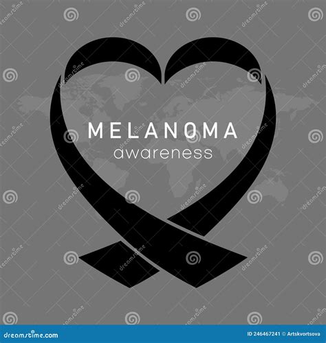 Melanoma Awareness And Black Heart Shape Ribbon On Map Background. Skin ...