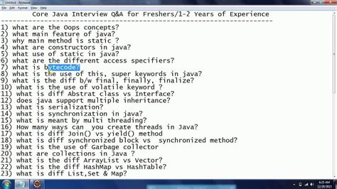 Core Java Interview Question And Answers For Freshers Session1 Youtube