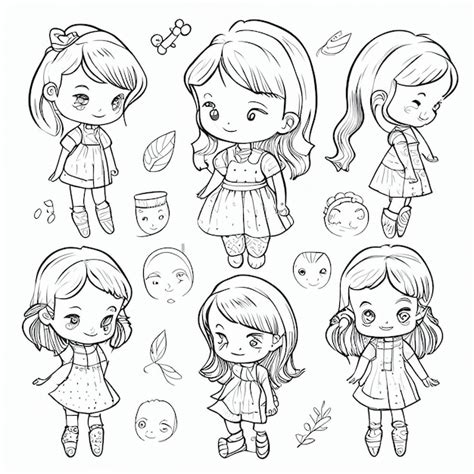 Un Grupo De Chicas De Dibujos Animados Con Diferentes Expresiones Y