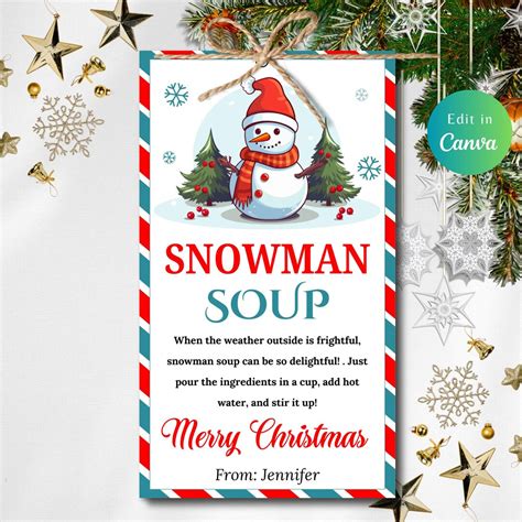 Editable SNOWMAN SOUP Hot Chocolate Gift TAG Fun Hot Cocoa Mix Tags Perfect For Winter Treats