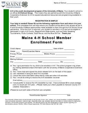 Fillable Online Extension Umaine Maine H School Member Enrollment