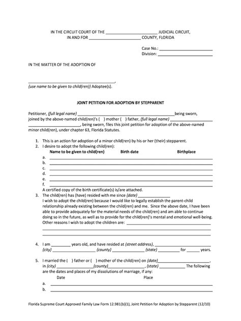 Joint Petition For Adoption By Stepparent Form Fill Out And