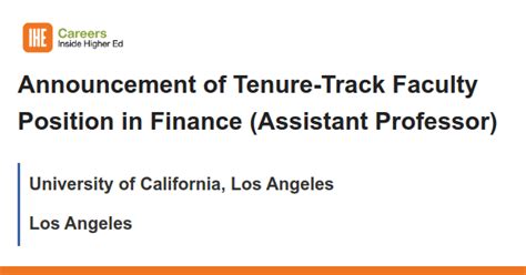 Announcement Of Tenure Track Faculty Position In Finance Assistant