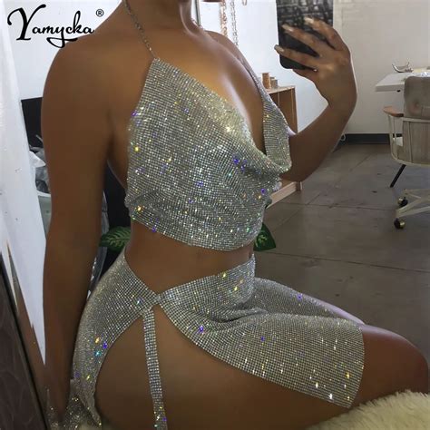 Sexy Gold Silver Metal Crystal Diamonds Summer Dress Women Backless Cut