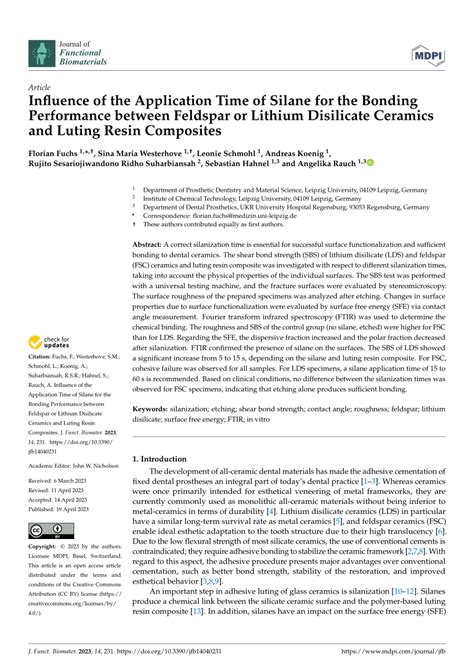 Pdf Influence Of The Application Time Of Silane For The Bonding