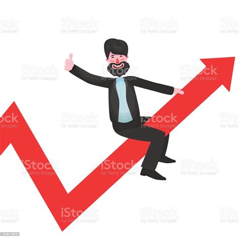 Vetores De Empresário Barbudo Sentado Sobre Um Gráfico Vermelho