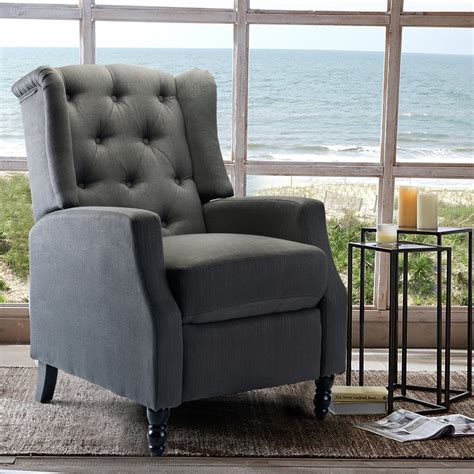 Accent Recliner Chair Modern Button Tufted Wingback Push Back Recliner