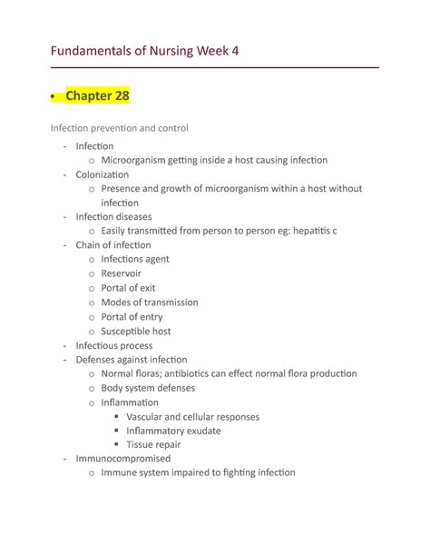 Fundamentals Of Nursing Week 4 Studocu