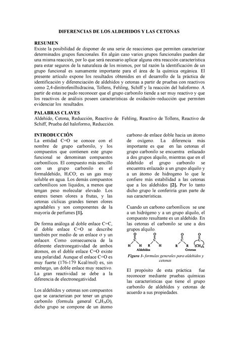 Aldehidos Y Cetonas DIFERENCIAS DE LOS ALDEHIDOS Y LAS CETONAS