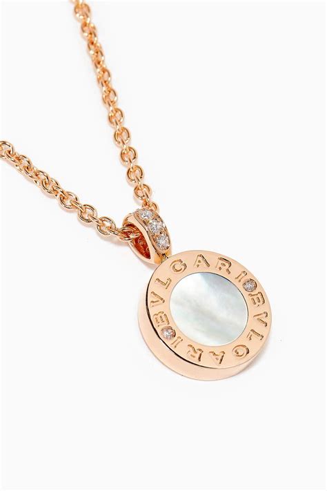 Shop BVLGARI Rose Gold BVLGARI BVLGARI Mother of Pearl & Onyx Diamond Pavé Necklace in 18kt Rose ...