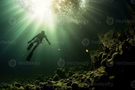 Free Diver Exploring A Shipwreck Ai Generative Stock Photo At