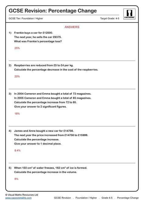 Percentage Change Gcse Questions Gcse Revision Questions