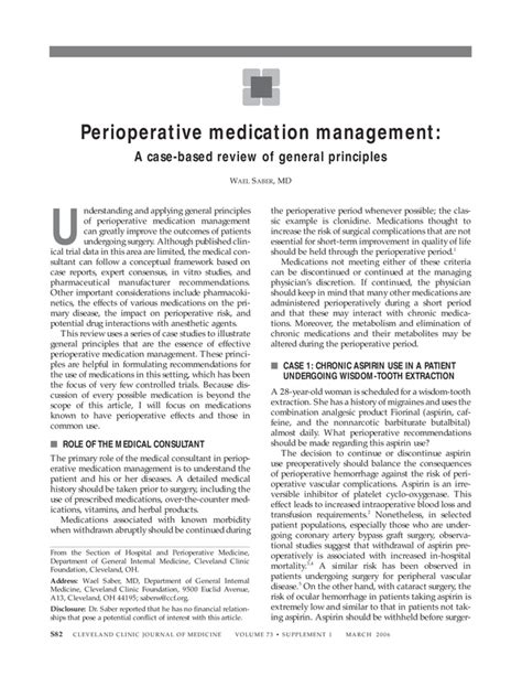 Perioperative Medication Management Cleveland Clinic Journal Of Medicine