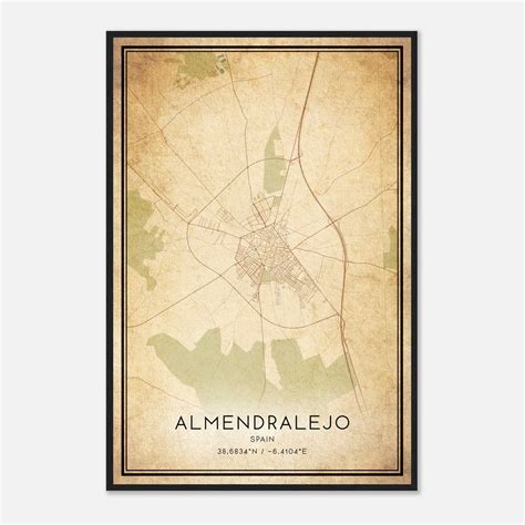 Vintage Almendralejo Spain Map Poster, Almendralejo City Road Wall Art ...