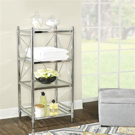 Linon Walker Chrome And Glass Four Tier Shelf Pinnacle Chrome And