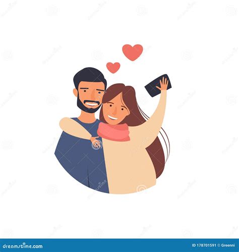 Happy Couple Taking A Romantic Selfie Man And Woman Are Photographed