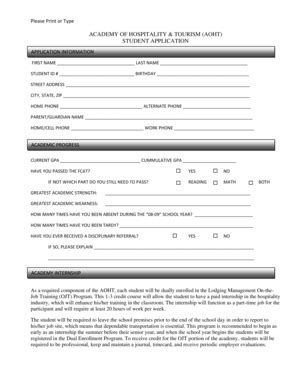 Fillable Online Ocps Academy Of Hospitality Application PDF Ocps Fax