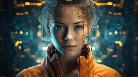 Premium AI Image A Woman In An Orange Jacket Is Looking Into The Camera