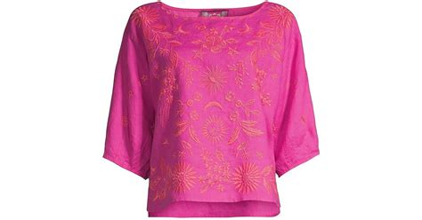 Johnny Was Oleander Floral Embroidered Linen Blouse In Pink Lyst