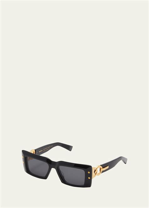 Balmain Imperial Black Acetate And Titanium Rectangle Sunglasses Editorialist