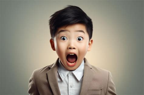 Premium Photo Asian Boy Amazed Expression Against Wall Background Ai