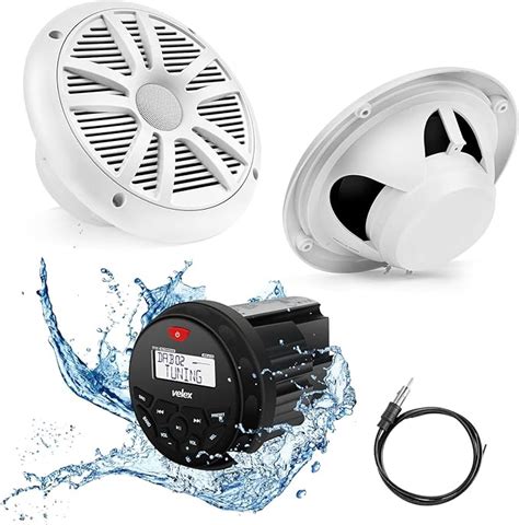 Velex Marine Audio System Stereo Speaker Package Bluetooth Mp3 Usb Am Fm Marine Stereo 2 X 6