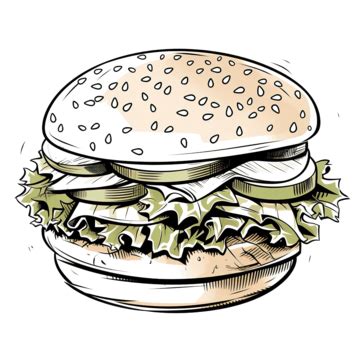 Arte Lineal De Hamburguesa De Comida Rápida PNG dibujos Comida Rápida