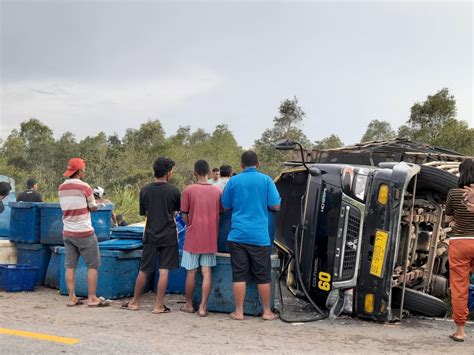 Truk Terguling Tumpahkan Udang Ke Jalan Ini Yang Dilakukan Warga