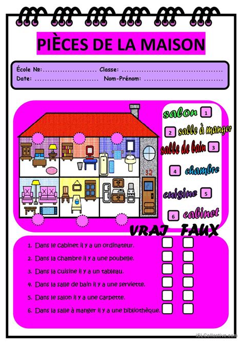 PIÈCES DE LA MAISON Français FLE fiches pedagogiques pdf doc