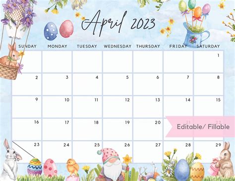 Buy Printable April 2023 Calendar Fun Easter Bunny Gnome Online In