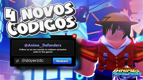 4 NEW CODES TODOS OS NOVOS CÓDIGOS DA UPDATE 1 DO ANIME DEFENDERS