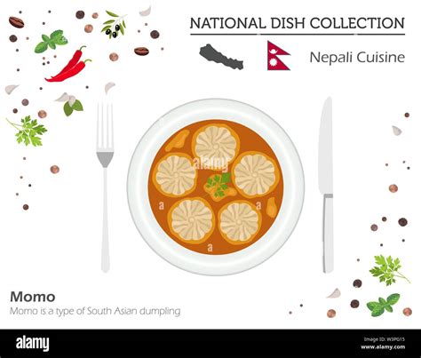 Nepali Cuisine Asian National Dish Collection Momo Isolated On White