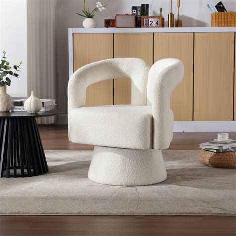 360 Degree Swivel Cuddle Barrel Chair With Wide Upholstered Boucle