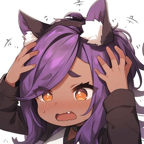 Premium Ai Image Anime Girl With Purple Hair And Cat Ears Holding Her Head Generative Ai